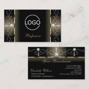 Carte De Visite Luxe Glam Black Beige Squiggled Bijoux avec logo