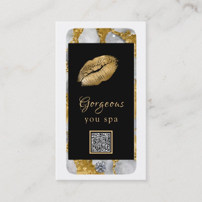 Carte De Visite Luxe Glam Cell Phone Gold QR LOGO Photo (Devant)
