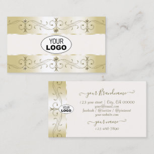 Carte De Visite Luxe Glam Or Ornements Dorés et Crème avec Logo