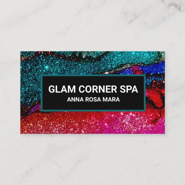 Carte De Visite *~* Luxe Glam Rainbow QR Parties scintillant Beaut (Devant)