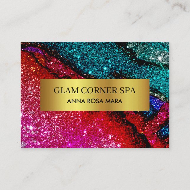 Carte De Visite *~* Luxe Glam Rainbow QR Parties scintillant Bling (Devant)