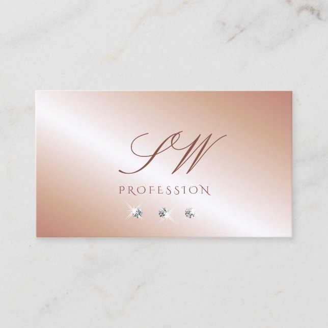 Carte De Visite Luxe Glam Rose Gold Sparkling Diamonds Initiales (Devant)