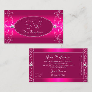 Carte De Visite Luxe Glam Rose Ornelé Diamants Étincelants Monogra