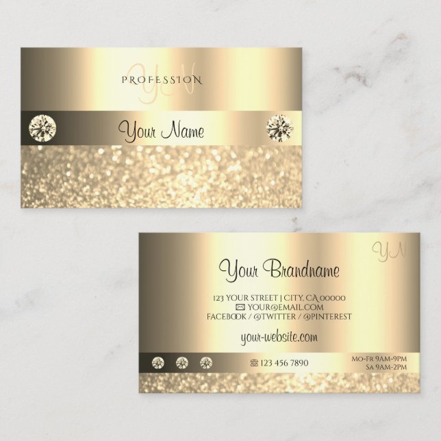 Carte De Visite Luxe Glam Shimmery Parties scintillant Monogramme  (Devant / Derrière)