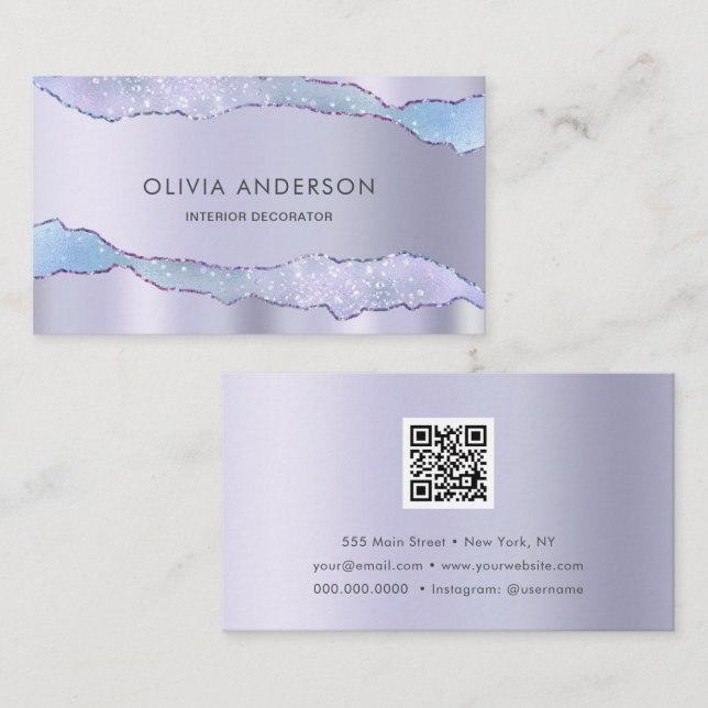 Carte De Visite Luxe Glam violet QR Code Mode tendance moderne (Devant / Derrière)