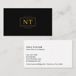 Carte De Visite Luxe Gold 2 Monogramme initial Minimaliste Noir