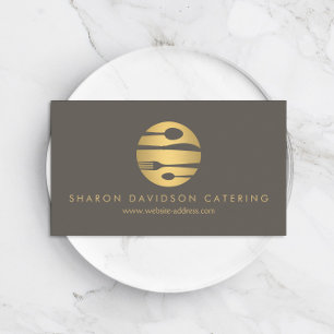 Carte De Visite Luxe Gold Catering Logo Restaurant, Chef Taupe