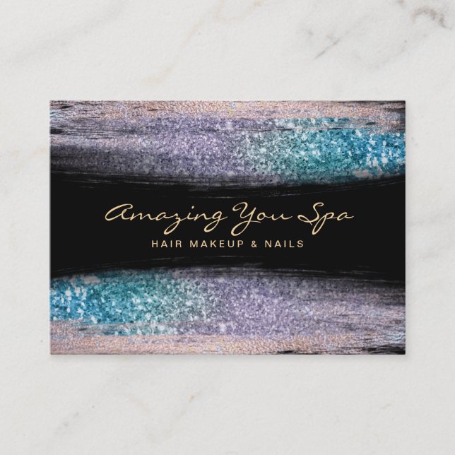 Carte De Visite *~* Luxe Gold Glam Rainbow Parties scintillant aqu (Devant)