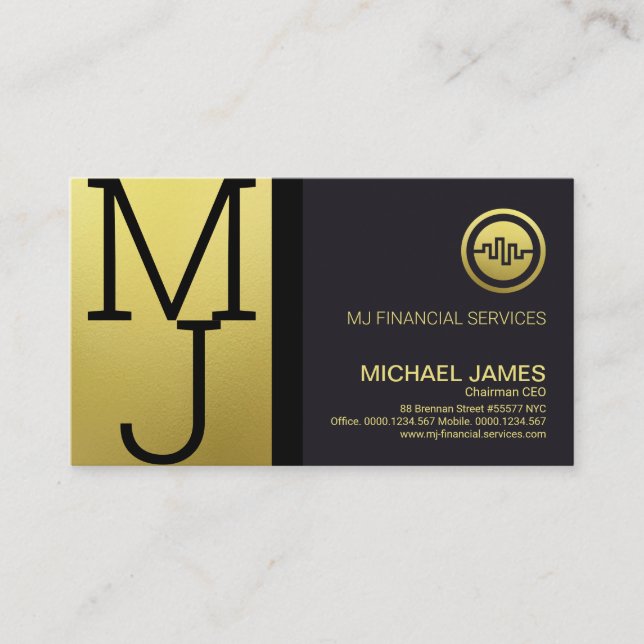 Carte De Visite Luxe Gold Monogramme Moderne PDG Fondateur (Devant)