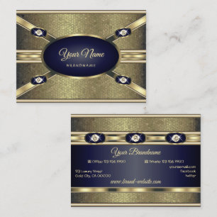 Carte De Visite Luxe Golden Effects Bleu foncé avec Faux Diamants