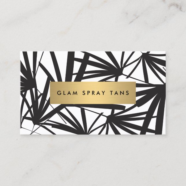 Carte De Visite Luxe Gras Noir et Blanc Palm Feuille Spray Tan (Devant)