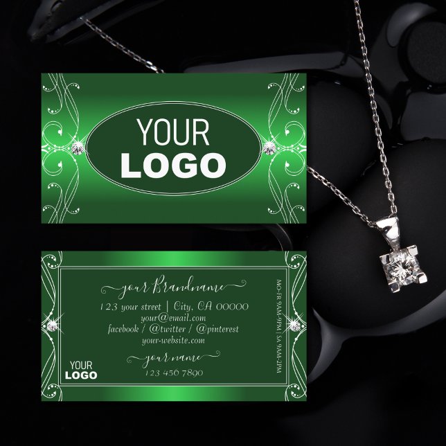 Carte De Visite Luxe Green Gradient Ornate Sparkle Bijoux Ajouter  (Créateur téléchargé)