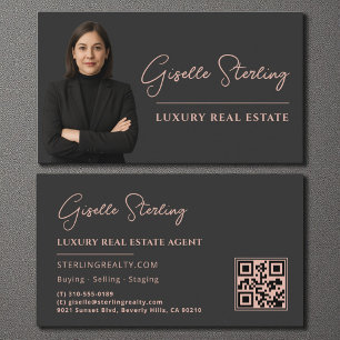 Carte De Visite Luxe Immobilier Blush Pink QR Code Script