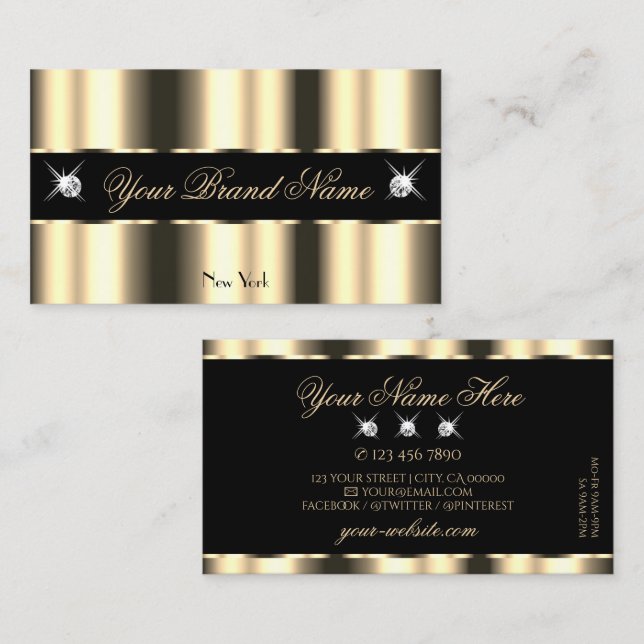 Carte De Visite Luxe Lumineuse Noir Parkle Bijoux Glamour (Devant / Derrière)