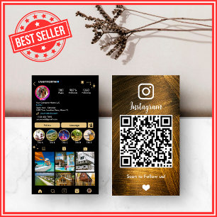 Carte de visite Luxe Métal QR Code Instagram Or &