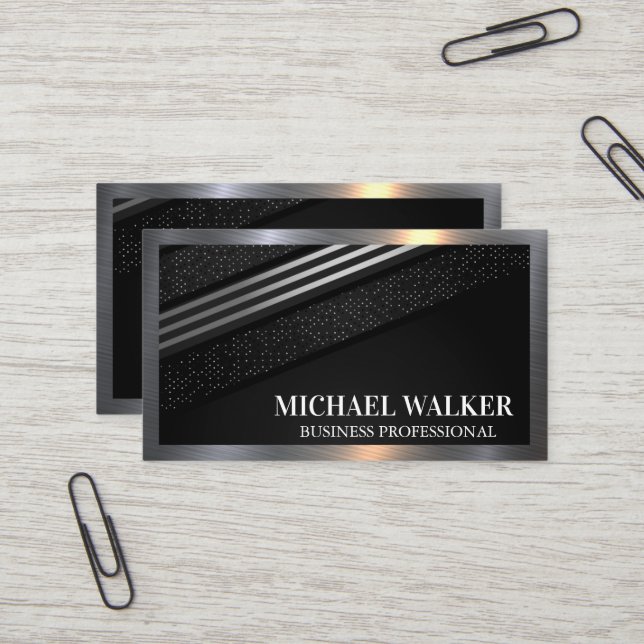 Carte De Visite Luxe Metallic rayé et éclaboussé (Devant/Arrière en situation)