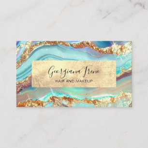 Carte De Visite Luxe Moderne Abstrait Faux Agate Marbre Turquoise 
