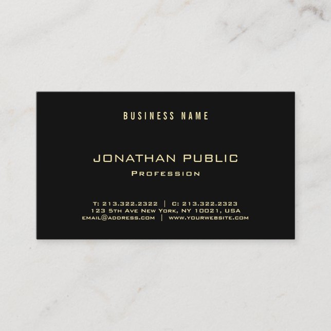 Carte De Visite Luxe moderne d'or de noir élégant professionnel (Devant)
