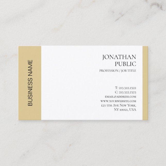 Carte De Visite Luxe Moderne Elégant Faux Or Blanc Professionnel (Devant)