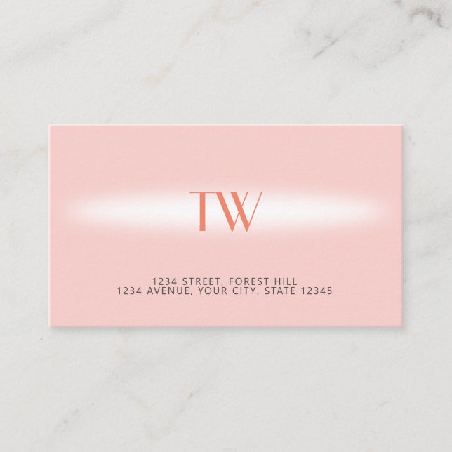 Carte De Visite Luxe moderne élégant rose pâle Monogramme (Devant)