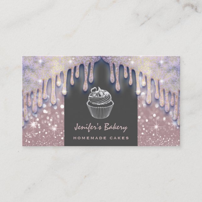 Carte De Visite Luxe moderne étincelante jolie pâtisserie de cupca (Devant)