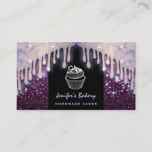 Carte De Visite Luxe moderne étincelante jolie pâtisserie de cupca (Devant)