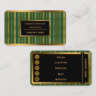Carte De Visite Luxe Moderne Green Gold Linen Texture Collection