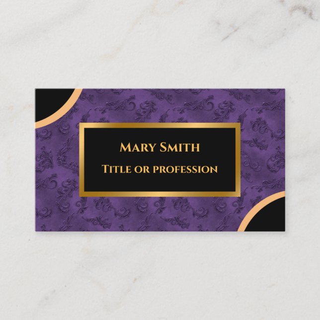 Carte De Visite Luxe Moderne Or Purple Damask (Devant)