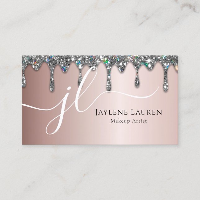 Carte De Visite Luxe Monogramme Parties scintillant Argent Lumineu (Devant)