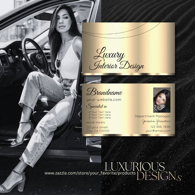 Carte De Visite Luxe Or glamour chic avec professionnel photo (Créateur téléchargé)