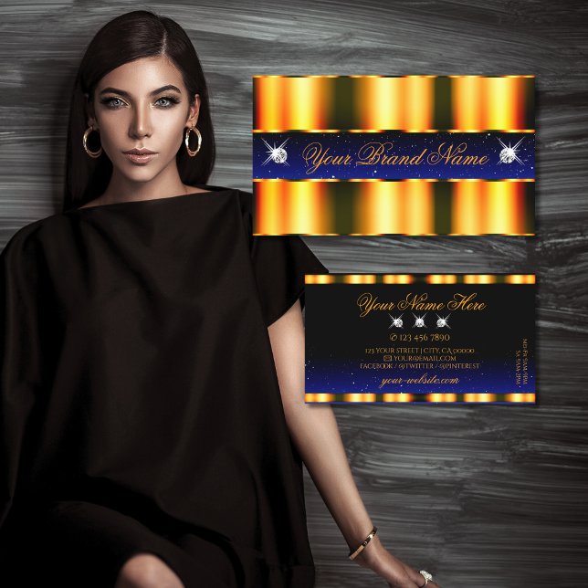 Carte De Visite Luxe Orange Bleu Noir Épargne Bijoux Glamour (Créateur téléchargé)