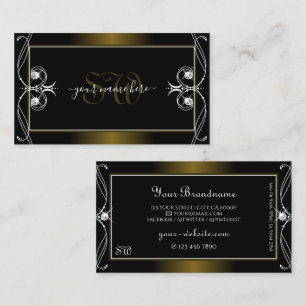 Carte De Visite Luxe Ornate Black Golden Sparkle Bijoux Monogramme