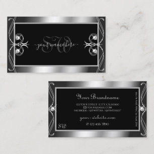 Carte De Visite Luxe Ornate Noir Argent Épargne Bijoux Initiales