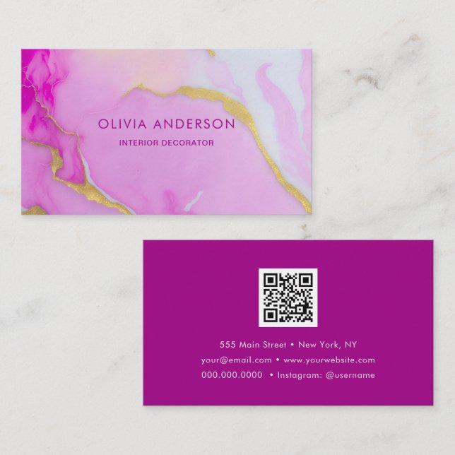 Carte De Visite Luxe Pink Gold QR Code Mode moderne tendance (Devant / Derrière)