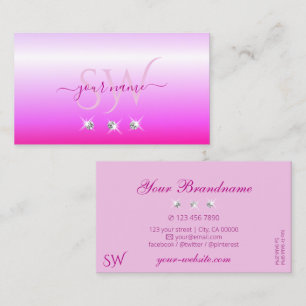 Carte De Visite Luxe Pink Ombre Sparkling Diamonds Initiales Luxe