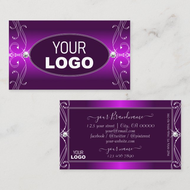 Carte De Visite Luxe Purple Ombre Ornate Bijoux Éparkle Ajouter Lo (Devant / Derrière)