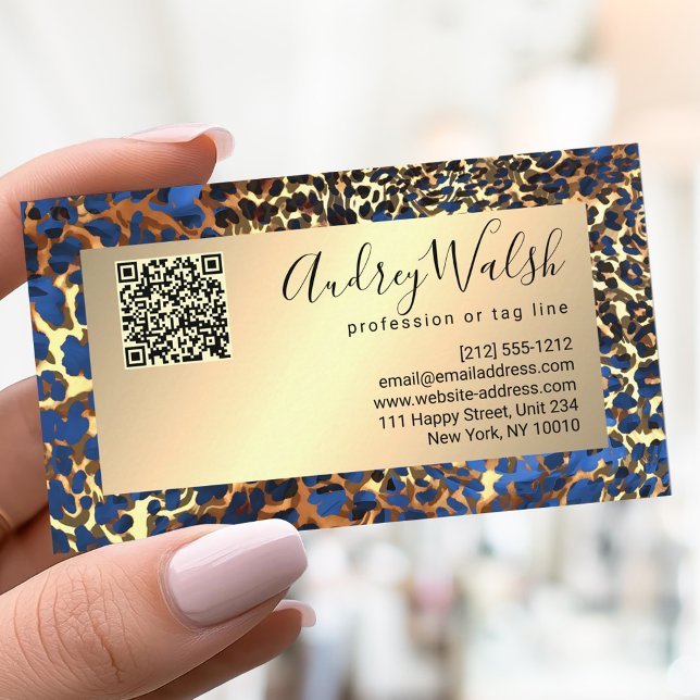 Carte De Visite  Luxe QR Code Peau de Léopard Pailleté Or (Créateur téléchargé)