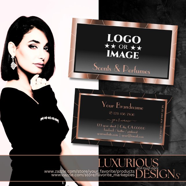 Carte De Visite Luxe Rose Gold Chic Black Gradient avec logo (Créateur téléchargé)