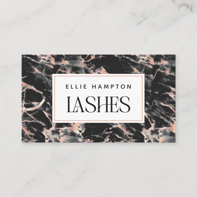Carte De Visite Luxe Rose Gold Marbre noir Beauté Lashes (Devant)
