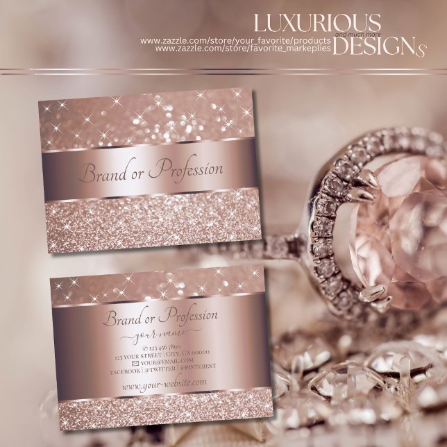 Carte De Visite Luxe Rose Gold Parties scintillant Étoiles Élégant (Créateur téléchargé)