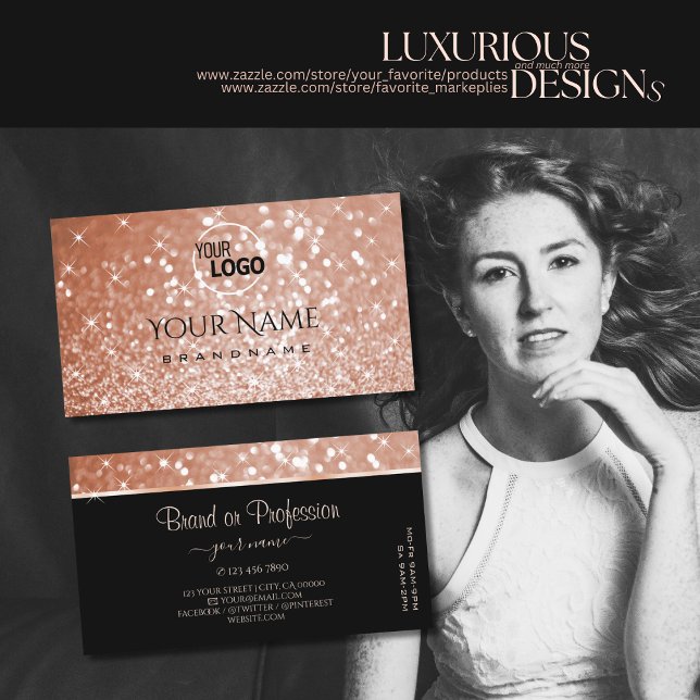 Carte De Visite Luxe Rose Gold Parties scintillant Luminous Stars  (Créateur téléchargé)