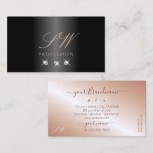 Carte De Visite Luxe Rose noir or étincelant diamants Monogramme