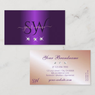 Carte De Visite Luxe Rose violet or étincelant diamants Monogramme