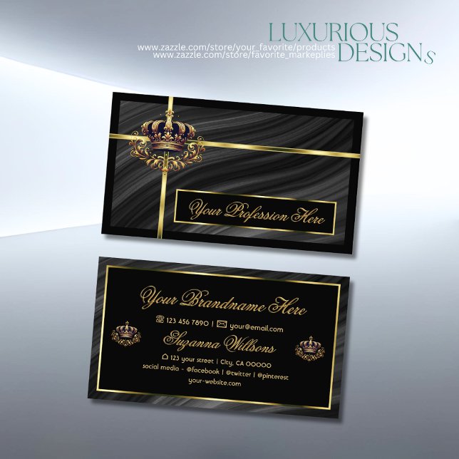 Carte De Visite Luxe Royal Black Gold Crown somptueux et noble (Créateur téléchargé)