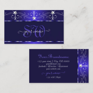Carte De Visite Luxe Royal Blue Squigles Bijoux étincelants Monogr