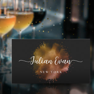 Carte De Visite Luxe Script Black Gold Holographic Event Planner