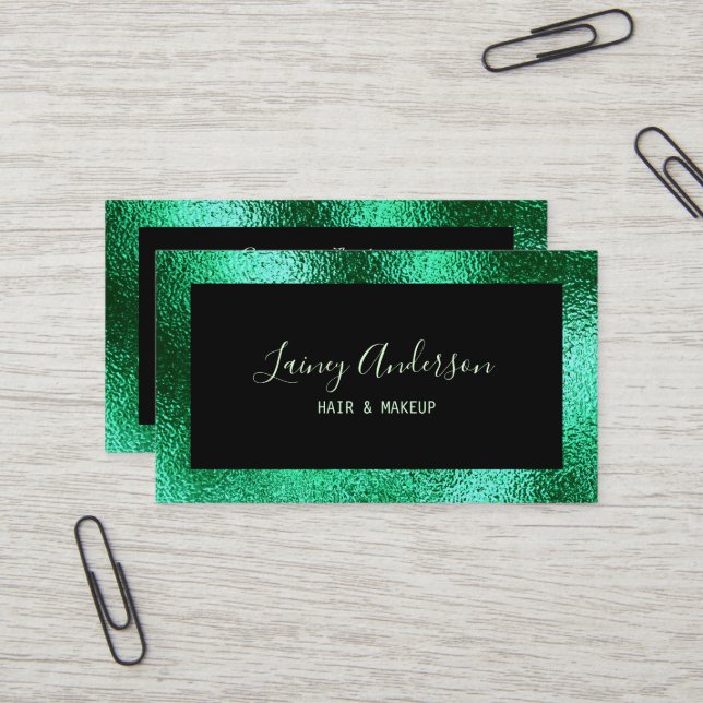 Carte De Visite Luxe simple Fil vert métallisé tendance (Devant/Arrière en situation)
