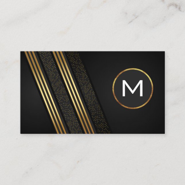 Carte De Visite Luxe Sleek Gold Noir rayé avec Motif (Devant)