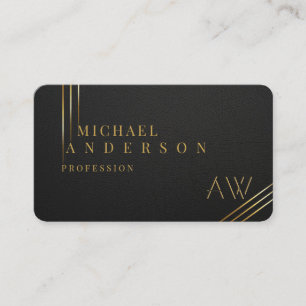 Carte De Visite Luxe Sombre Golden Monogram Professionnel