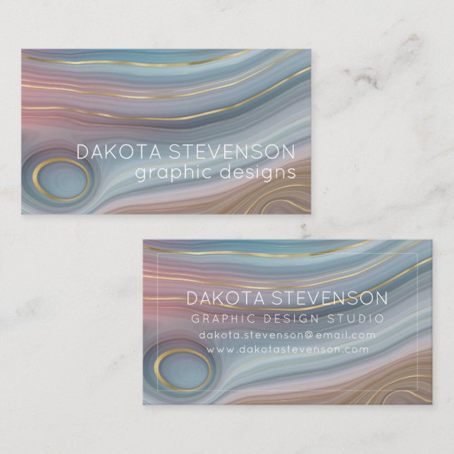 Carte De Visite Luxe Strata | Assiette rose Taupe bleu ardoise (Devant / Derrière)